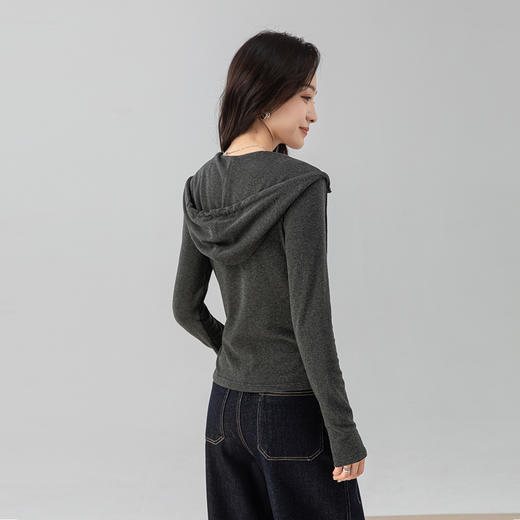 「高货sh」全新升级【铂金会员183/天猫249/差价66】(02350)洛诗琳韩版假两件连帽长袖打底衫2025秋季修身显瘦绵上衣 商品图2