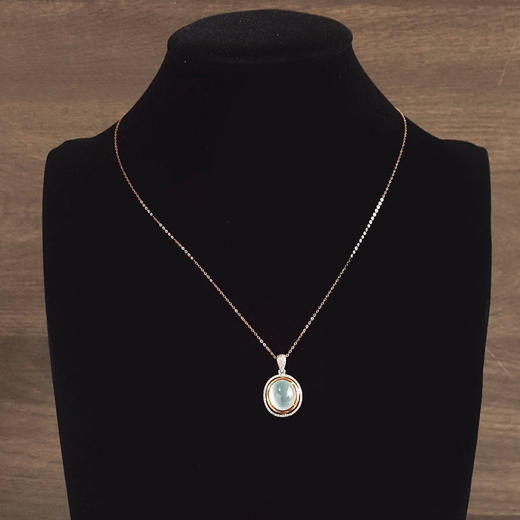 【天然正品】AU750双色金镶钻镶天然细腻高冰种蛋面翡翠吊坠项链26.8*16.6*9.8MM（皆取最大值）链长：45CM（长度可调节）女款现售价：6880！190425AH12 商品图7