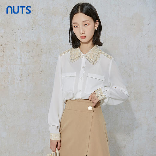 NUTS商场同款秋季时尚气质通勤百搭拼接设计长袖衬衫女231013022B 商品图3