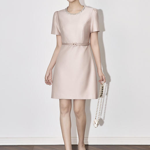 「高货wl」全新升级【铂金会员358/天猫479/差价121】(21855)洛诗琳高级感精致镶钻连衣裙2025夏季气质收腰显瘦裙子女 商品图1