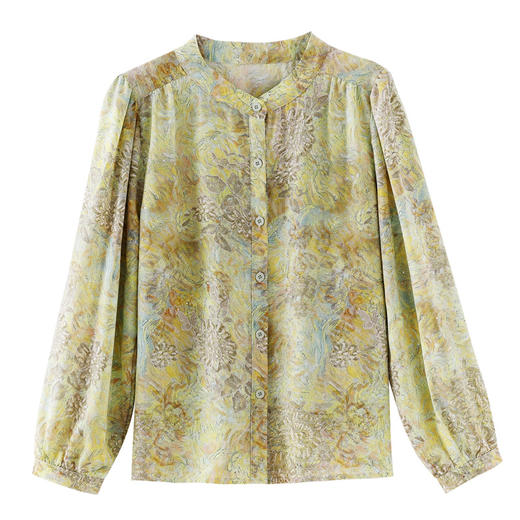 KQL369H9959气质减龄烫金印花长袖衬衫女秋季新款洋气小衫大码女士衬衣上衣 商品图4