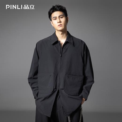 PINLI品立2025秋季新款男暗黑风长袖衬衫大口袋装饰宽松休闲衬衣B253113004 商品图3