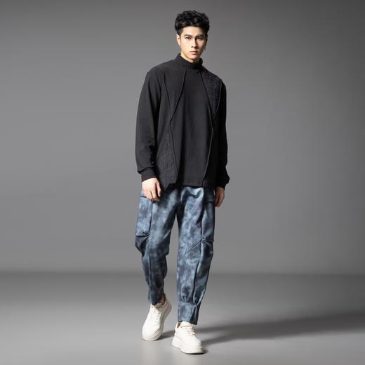 PINLI品立春季新款半高领宽松长袖T恤男潮牌分割设计休闲上衣B253111022 商品图4