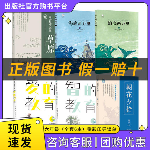 六年级适读《老舍散文选集·草原》《海底两万里》（上下册）《爱的教育》《智的教育》《朝花夕拾》 商品图0