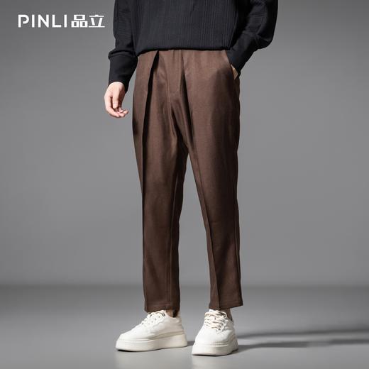 PINLI品立春季新款通勤暗纹捏褶休闲裤男士潮牌百搭简约长裤B253117034 商品图3