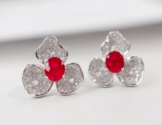 1.35-1.45ct刻面红宝石耳钉 商品图0