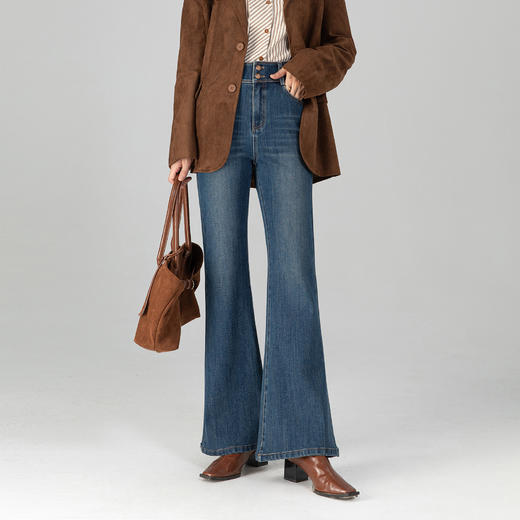 「自」全新升级【铂金会员183/天猫249/差价66】(10625)洛诗琳新款微喇牛仔裤2025秋季高腰显瘦复古马蹄长裤女 商品图2