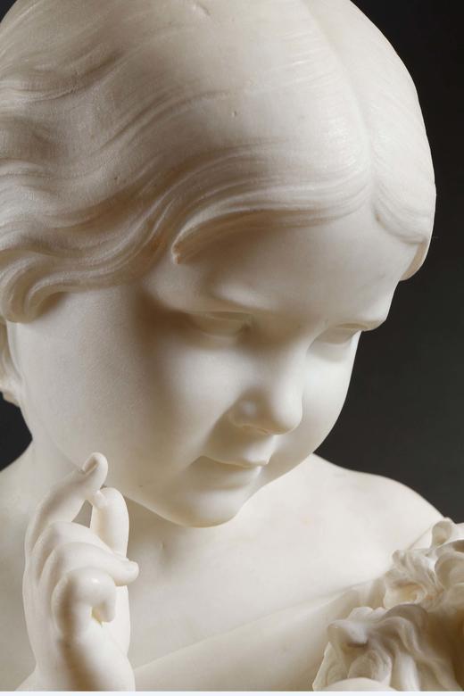 独角鹿西洋古董1860年代英国雕塑家Joseph Durham签名创作儿童主题卡拉拉大理石雕塑作品《安睡》 商品图4