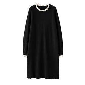 花仙女王 显瘦神器！木耳花边领山羊绒毛衣连衣裙女