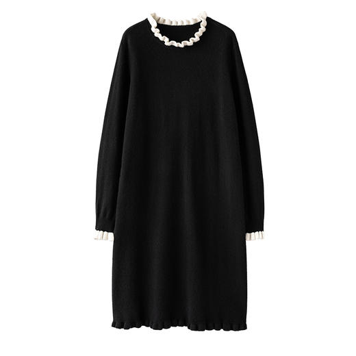 花仙女王 显瘦神器！木耳花边领山羊绒毛衣连衣裙女 商品图0