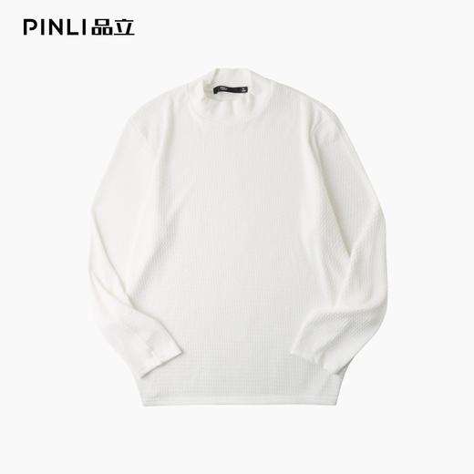 PINLI品立春季新款潮牌半高领长袖T恤男士肌理感纯色休闲上衣B253111023 商品图3