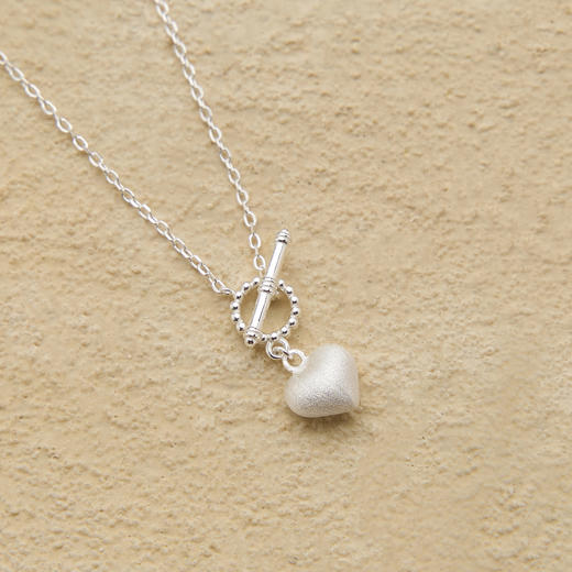 Manreya玛芮雅恋语心筏通体s925纯银拉丝爱心吊坠锁骨链女 商品图0