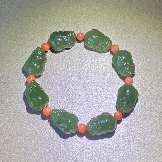 和田玉（青玉-湖水）貔貅手串/18*12*9mm/8颗/15# 商品图1