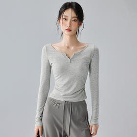 跃牌【禅语梵心】V领修身亨利衫瑜伽服长袖普拉提跑步运动上衣女显腰收腹健身T恤CX5567