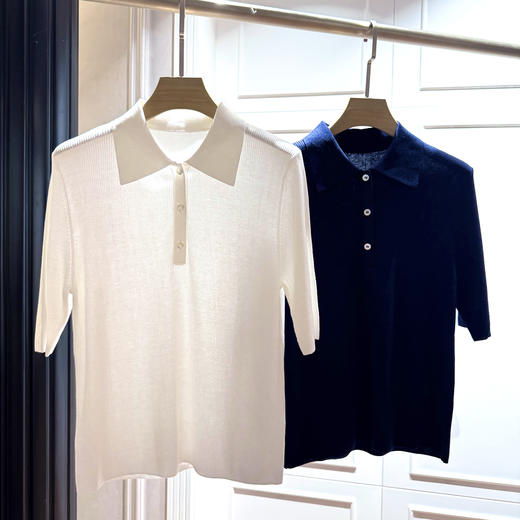 火桐Hooton 智性航海系 莱赛尔桑蚕丝POLO领针织短袖G411 商品图0