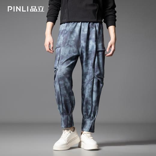 PINLI品立2025秋季新款潮牌扎染迷彩束脚工装裤男士宽松休闲长裤B253117033 商品图0
