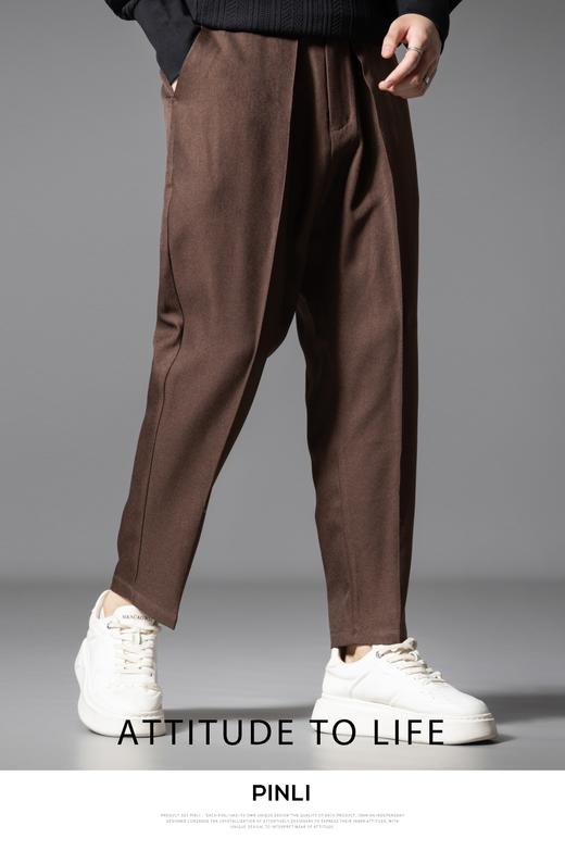 PINLI品立春季新款通勤暗纹捏褶休闲裤男士潮牌百搭简约长裤B253117034 商品图6