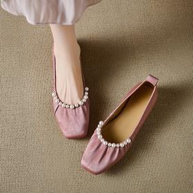【预售5天】超级柔软~褶皱珍珠平底芭蕾舞单鞋女新中式国风软底豆豆鞋YS&YSD4082-2A
