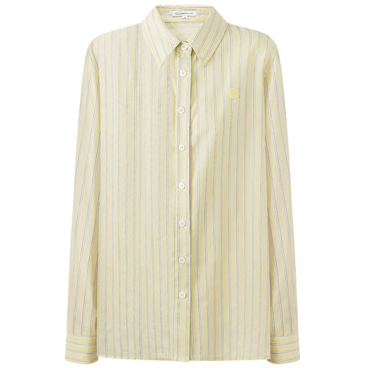 SELFWHO笑脸衣橱天丝棉混纺黄色条纹衬衫女2025秋季新款翻领上衣 商品图3