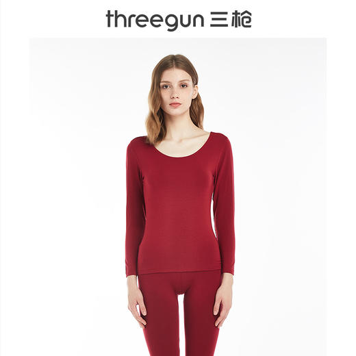 Threegun三枪 维耐寒薄加暖圆领女士打底衫-23086A921 商品图3