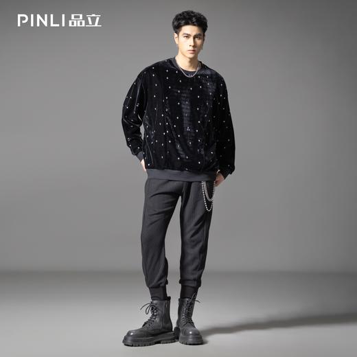 PINLI品立2025秋季新款松紧腰肌理针织提花束脚休闲长裤青年男裤B253117031 商品图1