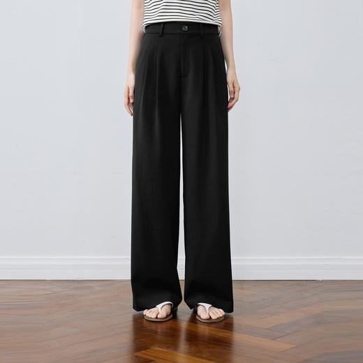 【严选】【小凉风】诗凡黎灰色直筒阔腿休闲裤松紧腰通勤百搭舒适黑色长裤7G3150921 商品图3