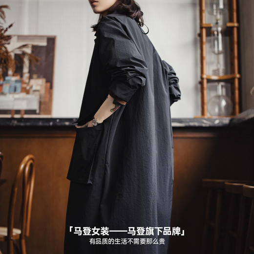 马登黑色翻领宽松中长薄款大衣高个子休闲工装风衣外套女士早秋季 商品图4