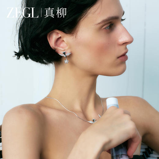 ZEGL真柳设计师飞鸟系列闪锆耳环女气质大气耳钉适合圆脸的耳饰 商品图4