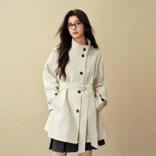 【严选】诗凡黎英伦风米色立领系带风衣2025秋新款一手长时尚宽松通勤外套7G7160291 商品图4