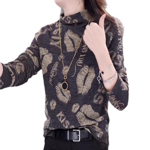 德绒打底衫女士妈妈款秋冬装内搭洋气高端印花小衫半高领长袖上衣 商品图4