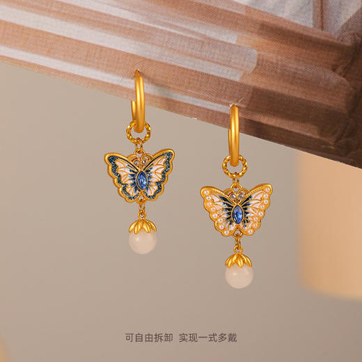 【预售3天】原创新中式轻奢时尚蝴蝶滴油耳环高级感精致气质小众复古百搭耳饰DMS-01410 商品图1