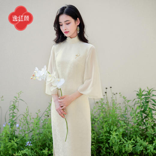 逸红颜凝兰2025春新款高雅气质筒子领软缎中式日常轻国风改良旗袍 商品图1