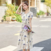 温柔风法式气质收腰短袖长裙，女神范印花显瘦连衣裙HR-6209 商品缩略图1