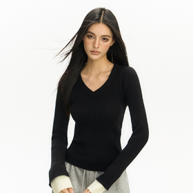 Ariseism 美式复古V领长袖针织衫女2025秋季新款辣妹内搭打底上衣