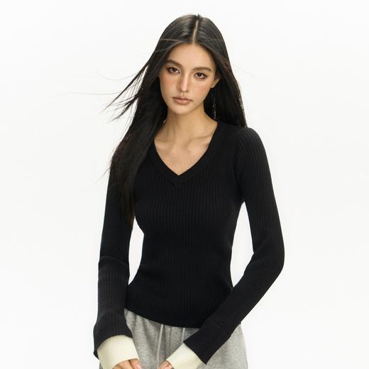 Ariseism 美式复古V领长袖针织衫女2025秋季新款辣妹内搭打底上衣 商品图0