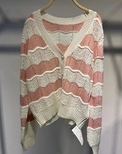 P&X设计师女装 春季新款针织短款外套女外搭休闲百搭  824113736 粉白条 商品图0