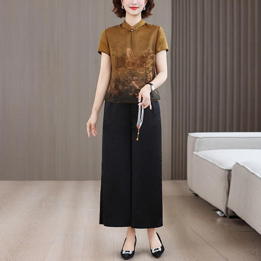 A96862025新款春夏季女遮肉显瘦香云纱上衣裤子两件套气质中年妈妈套装 商品图1