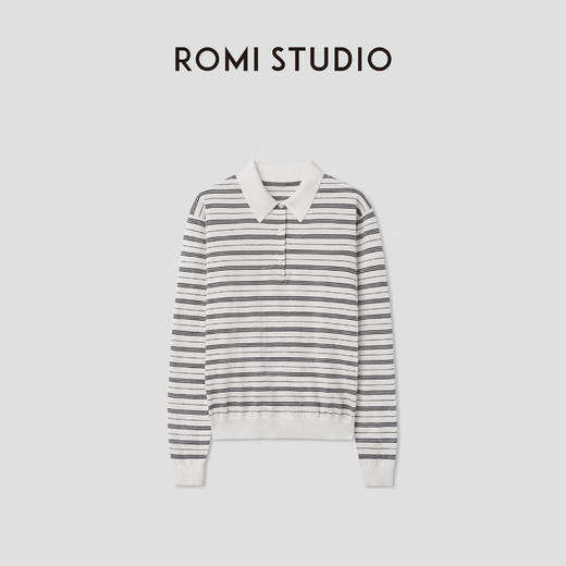 ROMI STUDIO“松弛随性”POLO领条纹拼色垂坠感套头毛织 RWCAST5122 商品图4