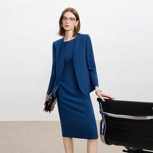 IWY/青蓝色西装连衣裙高端总裁职业裙装套装女秋款气质干练西装两件套内搭连衣裙C2344+Q1439 商品图0