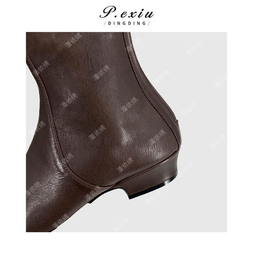 PanYiXiu/潘依绣【年度战靴】饮奶牛植鞣牛皮尖头直筒过膝长靴 QL111302 商品图2