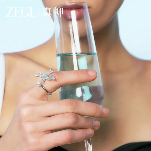 ZEGL设计师飞鸟戒指女小众设计轻奢燕子开口食指戒人造珍珠指环 商品图3