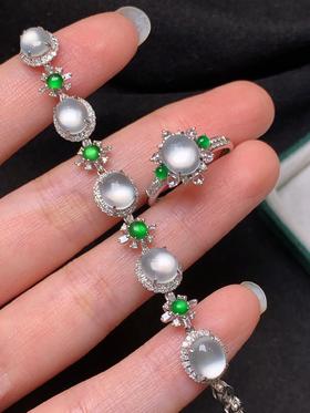 蛋面翡翠戒指手链套装