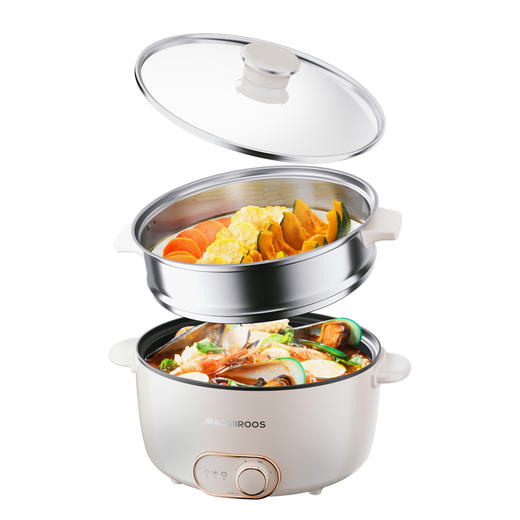 【全新升级款】迈卡罗 （MACAIIROOS）多功能电火锅电蒸锅电煮锅宿舍学生锅智能电锅火锅煮面家用 MC-HG3528（带蒸笼） 商品图8