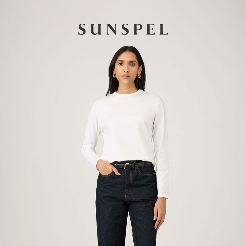SUNSPEL女士经典款Supima匹马棉Boy Fit宽松长袖经典T恤Midweight