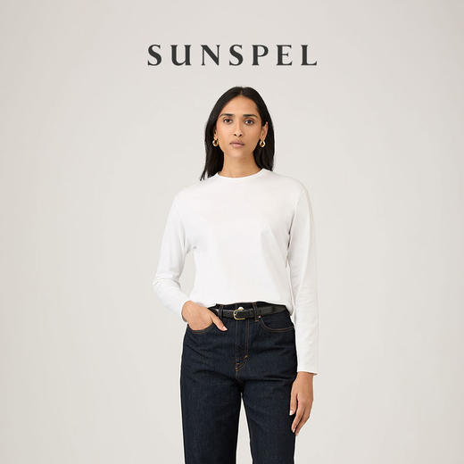 SUNSPEL女士经典款Supima匹马棉Boy Fit宽松长袖经典T恤Midweight 商品图0