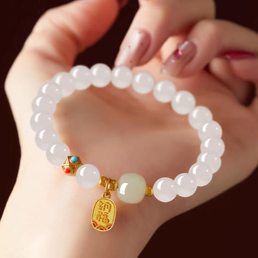 平安纳福和田玉白玉手串8mm 商品图3