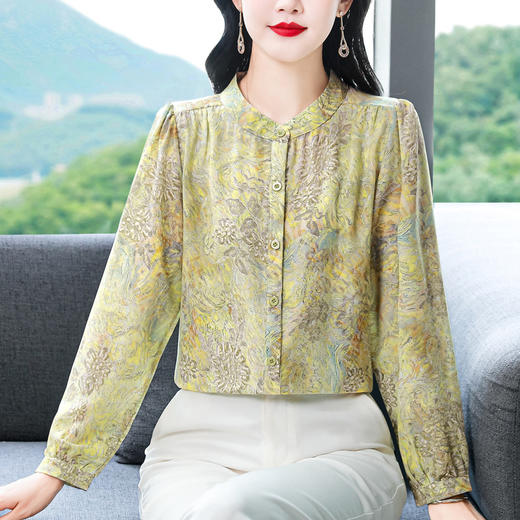 KQL369H9959气质减龄烫金印花长袖衬衫女秋季新款洋气小衫大码女士衬衣上衣 商品图3