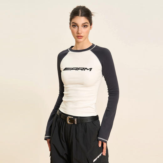 Ariseism 美式复古插肩紧身长袖t恤女2025秋季打底衫修身内搭上衣 商品图2