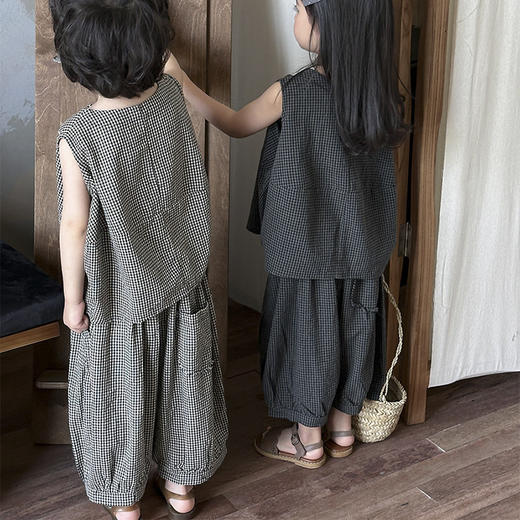 裁缝学苑TQ172儿童森系格子半开无袖背心纸样休闲灯笼裤套装裁剪图 商品图2