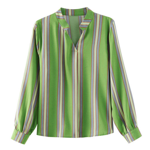 KQL369H9968气质时尚条纹衬衫女2025秋季新款通勤宽松立领长袖上衣 商品图4